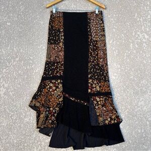 Vintage Floral Maxi Skirt Patchwork Asymmetrical Layered Boho Size Medium